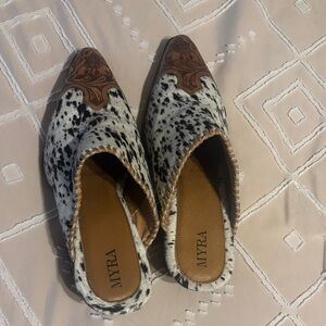 Myra Bag Black and Brown Patterned Mules